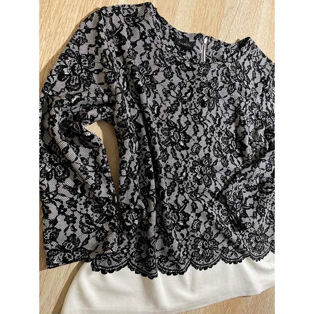 Talbots Lace Blouse Silky Soft 3/4 Sleeves NEW